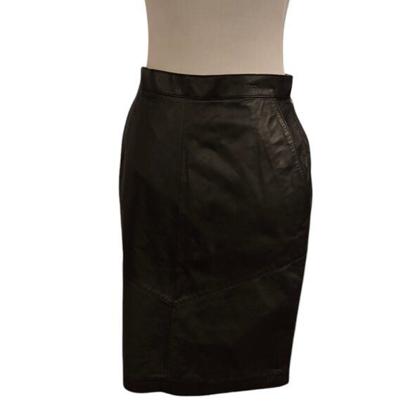Evan Davies Vintage Leather Skirt pencil Petite 80s 90s black high waist 10P - Picture 5 of 14